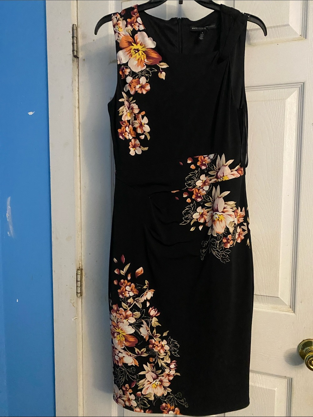 White House Black Market Black Floral Midi Sheath Dress